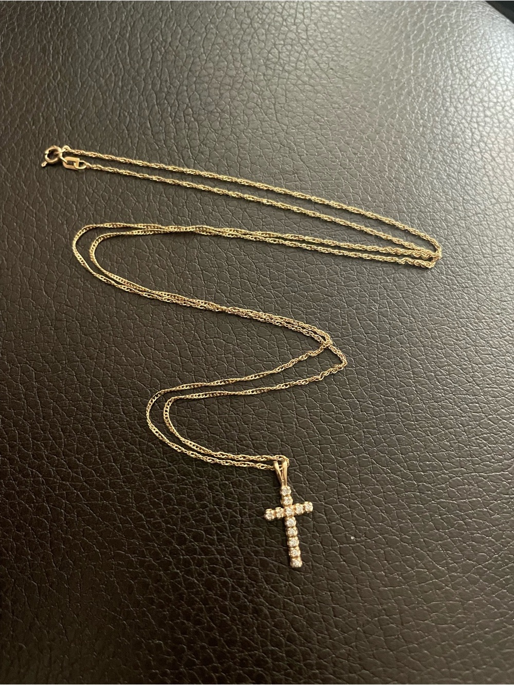 Real! 14kt Gold Diamonds Cross Very Long Necklace